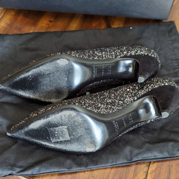 Saint Laurent Charlotte 55MM Black Glitter Kitten Heel Toe Pumps - Picture 9 of 9